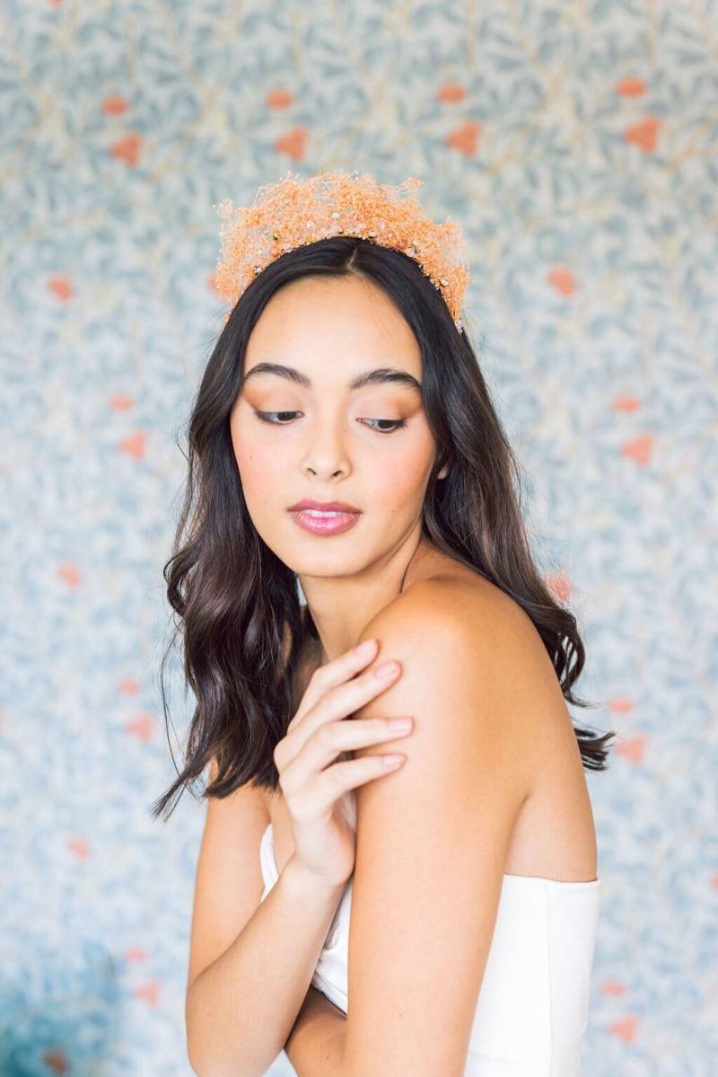 Pfirsich Blumen Hochzeit Haarband Crystal Braut Halo Pfirsich Blumen Hochzeit Haarband Crystal Braut Halo von thewayfarerbride