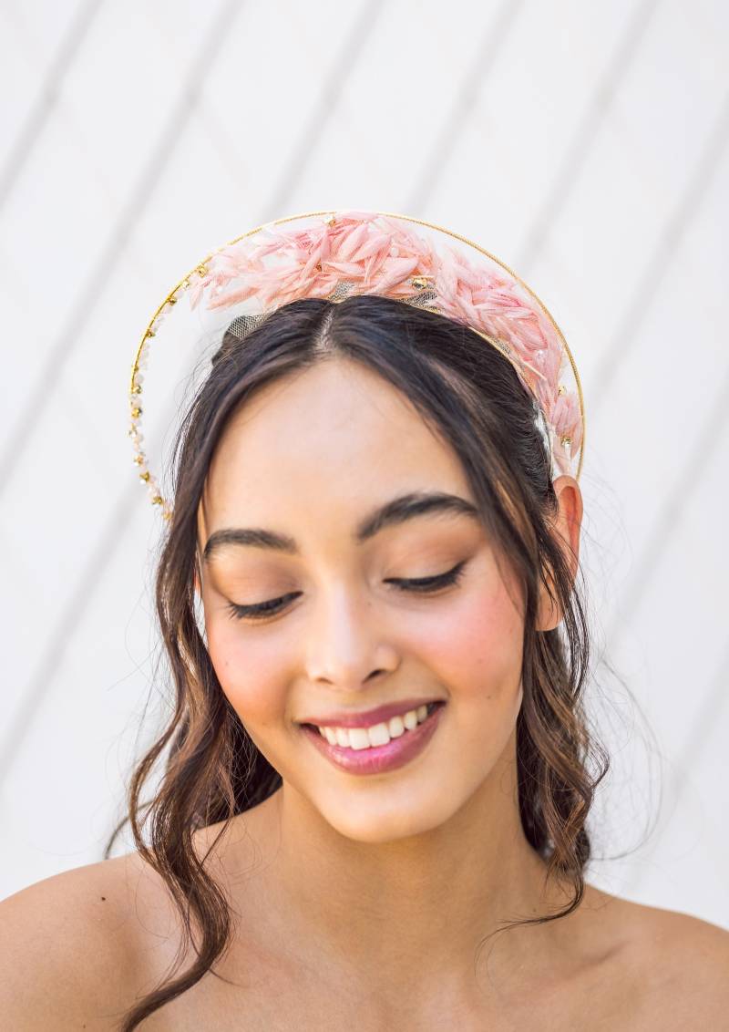 Rosa Blumen Haarband Gold Kristall Braut Kopfschmuck von thewayfarerbride