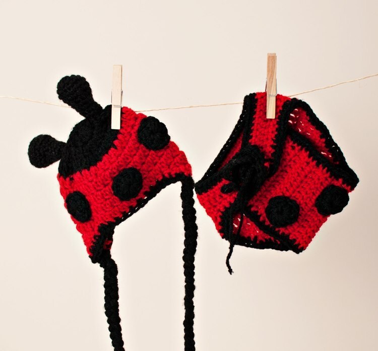 Neugeborenen/Kleinkind Gehäkelte Lady Bug Mütze Und Windel Cover/Baby von thewhimsicalelephant