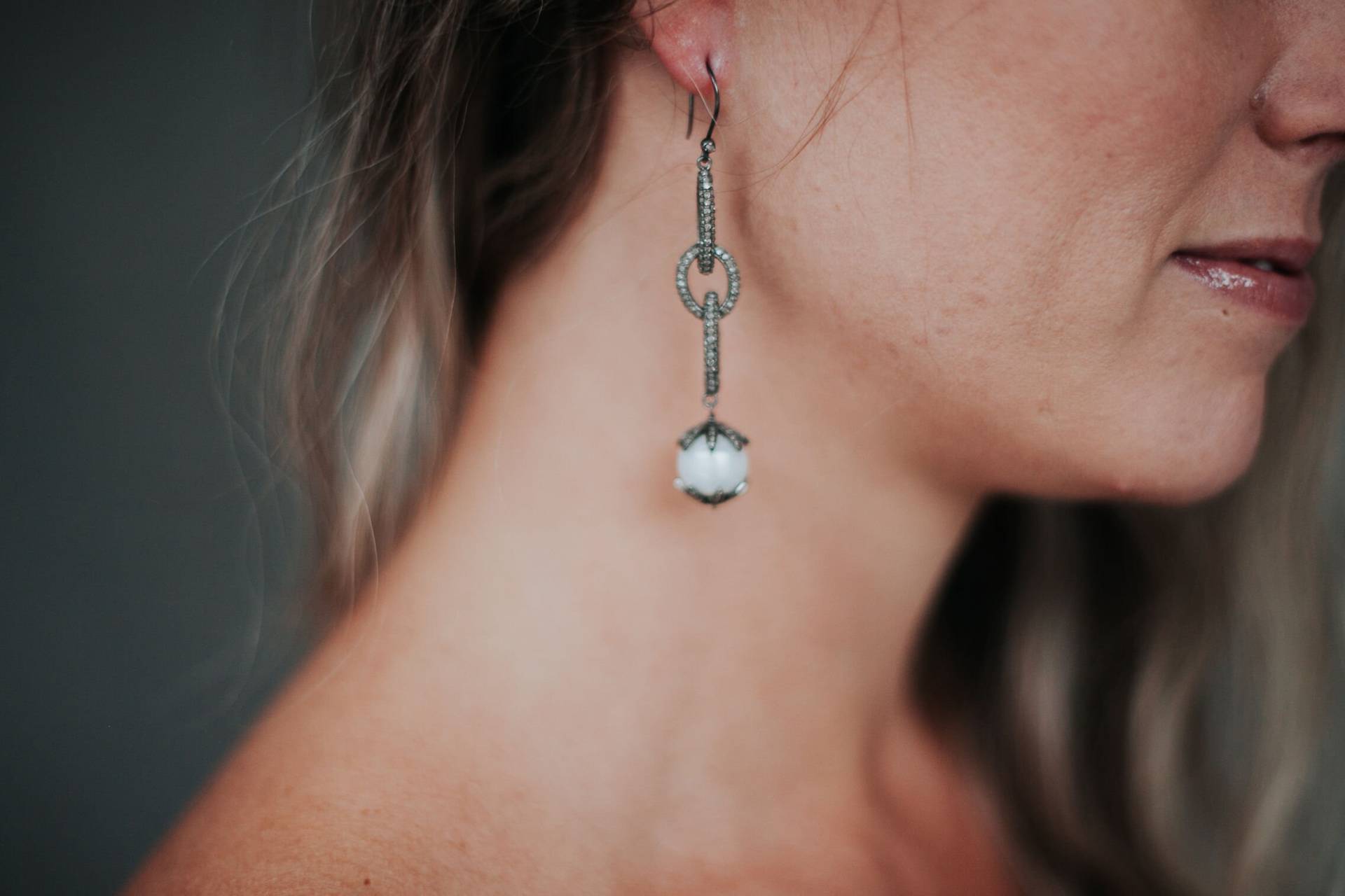 Perle Und Pave Diamant Kette Link Ohrringe in Sterling Silber Perle Und Pave Diamant Kette Link Ohrringe in Sterling Silber von thewilddiamondssi