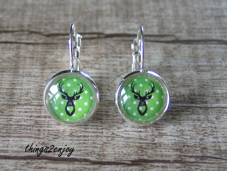 Ohrring-Brisuren - Hirsch in Grün von things2enjoy