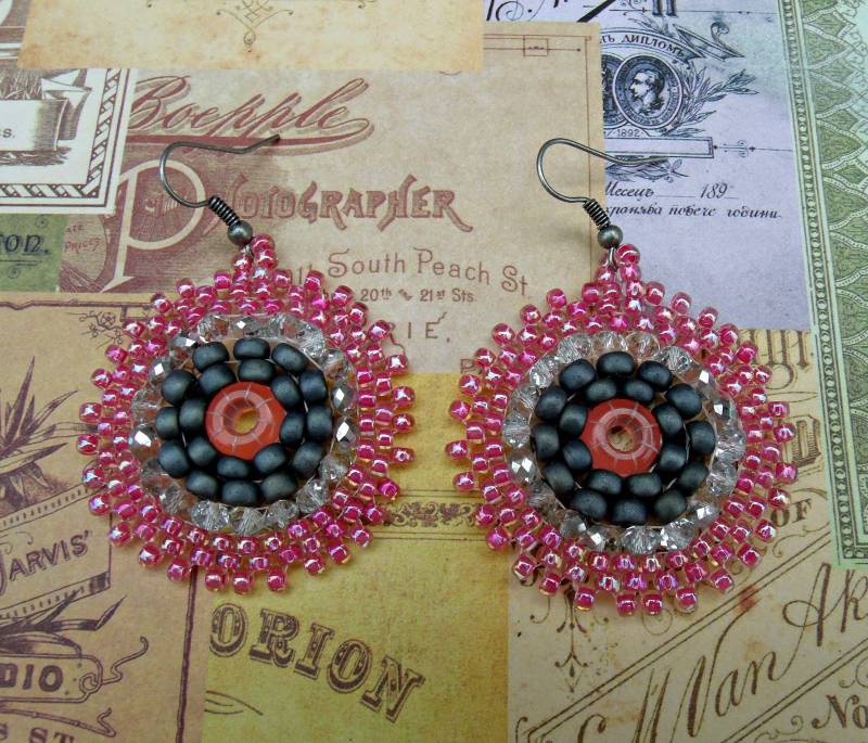 Silber Graue Und Rosa Runde Ziegel Ohrringe, Miyuki Rocailles Creolen von thiosart