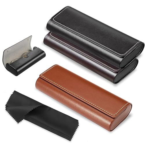 Brillenetui Hardcase, 3 Stück Lederbrillenbox, Tragbares Sonnenbrillenetui, Hartschalen-Brillenetui Wird mit Einem Mikrofasertuch, Leichtes Brillenetui für Sonnenbrille Lesebrille Sportbrille von thirei