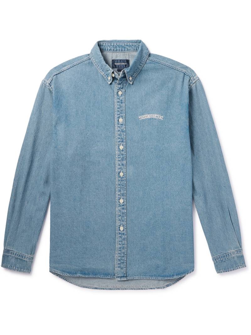 thisisneverthat - Button-Down Collar Logo-Embroidered Denim Shirt - Men - Blue - L von thisisneverthat
