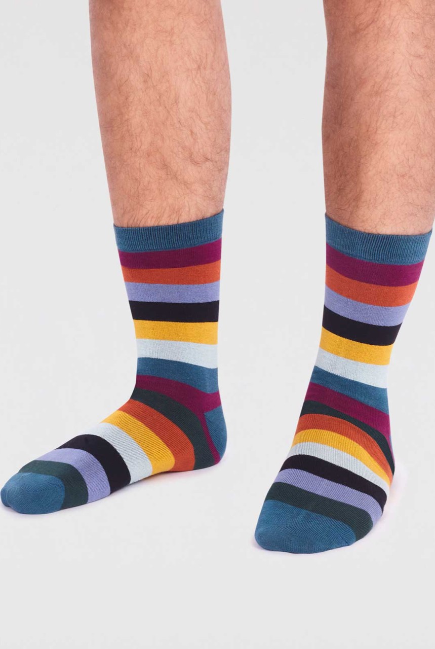 JASE BAMBOO STRIPE SOCKS | thought | vegane Socken | Teal... 40-46 von thought