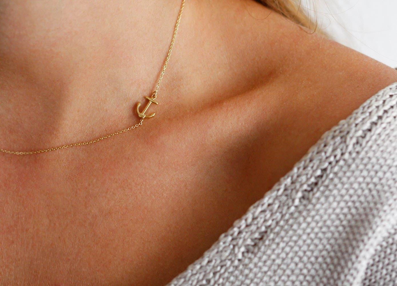 Anker Halskette Seitlich Zierliche Gold Silber Minimalist Geschenk Für Sie von threelayers