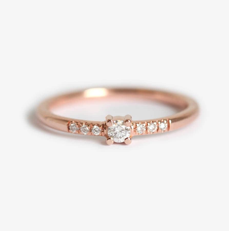 Rose Gold Diamant-Ring, Gold Verlobungsring, Diamant-Verlobungsring, Zarte Kleine Diamant-Ring von threelayers