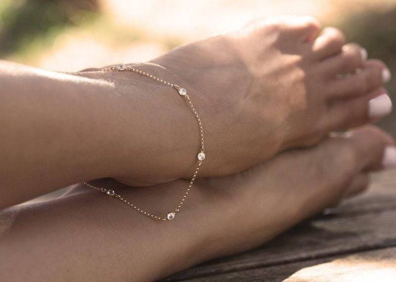 Silber Fußkettchen Cz Verstellbare Länge Schmuck Für Jeden Tag Weihnachtsgeschenk von threelayers