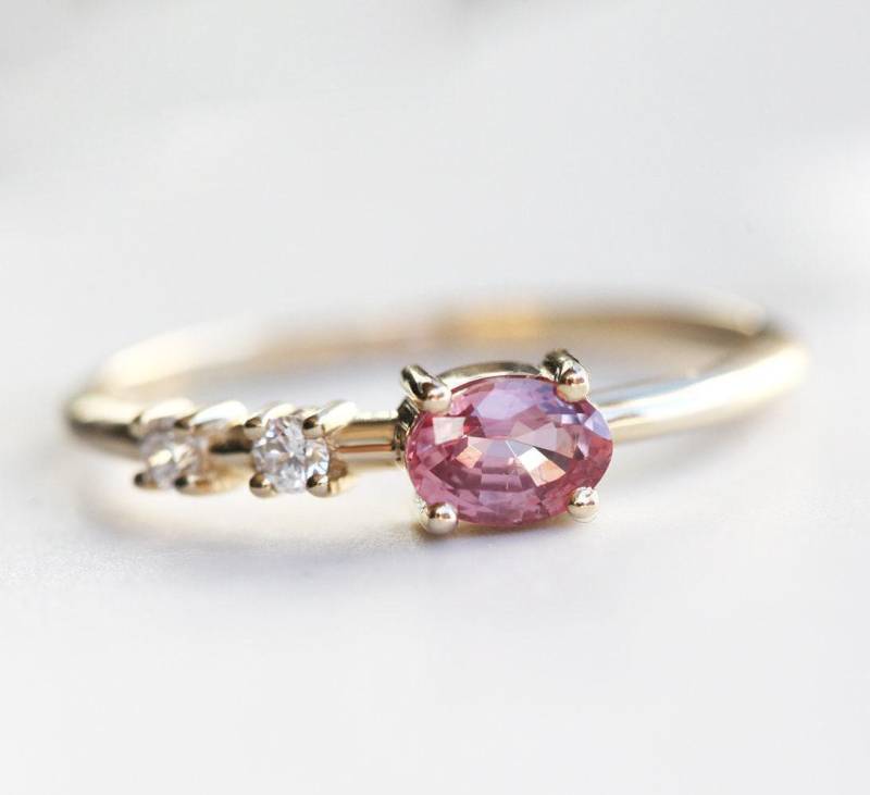 Turmalin Verlobungsring Rosa Edelstein Ring 14K Goldring Filigraner Diamantring Alltagsring von threelayers
