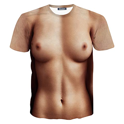 thuizen Herren 3D Naked Muscle Kostüm Lustiger Streich T-Shirt, Frau, XX-Large thuizen Herren 3D Naked Muscle Kostüm Lustiger Streich T-Shirt, Frau, XX-Large von thuizen