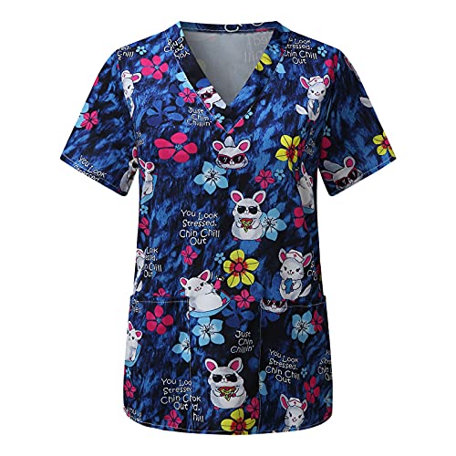 thuthu Kasack Damen Pflege Mit Karikatur Motiv Bunt T-Shirt Schlupfkasack Taschen Kurzarm V-Ausschnitt Schlupfhemd Berufskleidung Krankenpfleger Uniformen Nurse Kasacks, 3XL von thuthu