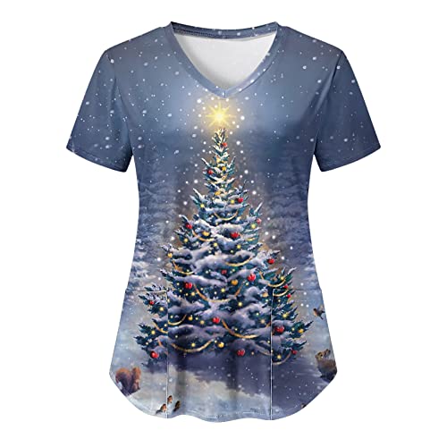 thuthu Weihnachten Kasacks Damen Pflege Kurzarm Hemd Damenkasack V-Ausschnitt T-Shirt Schlupfkasack Weihnachten Pflegebekleidung Damen Kasack Bunt Große Größen Krankenschwester Kostüm von thuthu