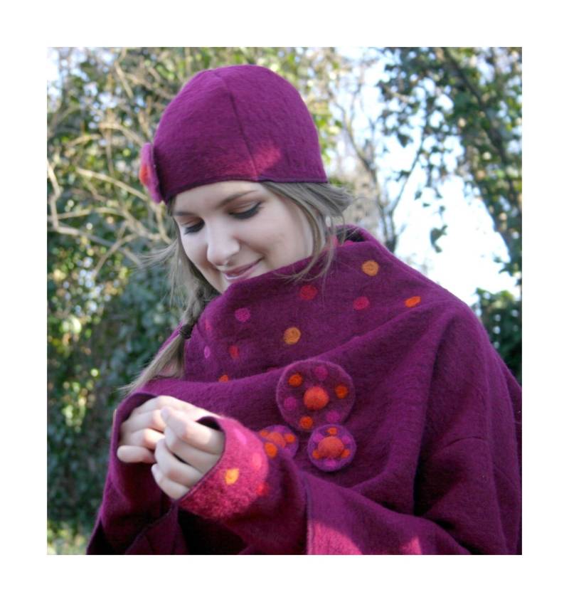 Dunkelrosa Rollkragen Poncho Stil Pullover Ensemble Dunkelrosa Rollkragen Poncho Stil Pullover Ensemble von tiamebytimea