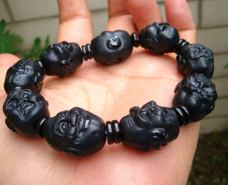 17 Mm 100% Natürliche Unbehandelte Klasse A Typ Schwarz Grüne Jadeit Handgemachte Geschnitzte Arhats Armband Edelstein Zertifikat Nummer 8033 von tiantianjadeite