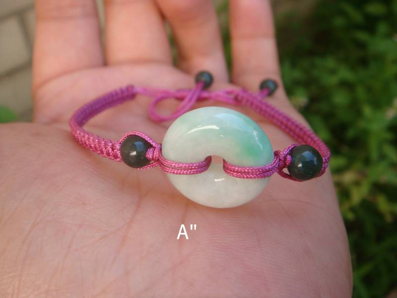 18 Mm 1 Stück Grün Typ A Klasse 100% Natürliche Jadeit Handmade Geschnitzte Donut Armband Einstellbare String Edelsteine Schmuck von tiantianjadeite