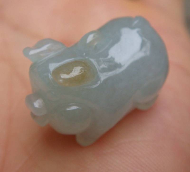 24 Mm Jadeit 100% Natürlich Klasse A Geschnitzter 3D Kleiner Schwein Eber Anhänger in 14K Gold Gefüllter Ösenfassung Mit Zertifikat 6741 von tiantianjadeite