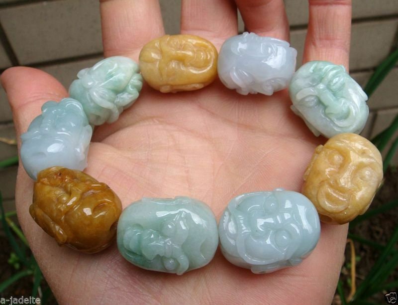 25 Mm Zertifiziert 100% Natürlich Unbehandelt A Grade Gelb Grün Lavendel Smaragd Jadeit Handgeschnitzte 18 Arhats Armreif von tiantianjadeite