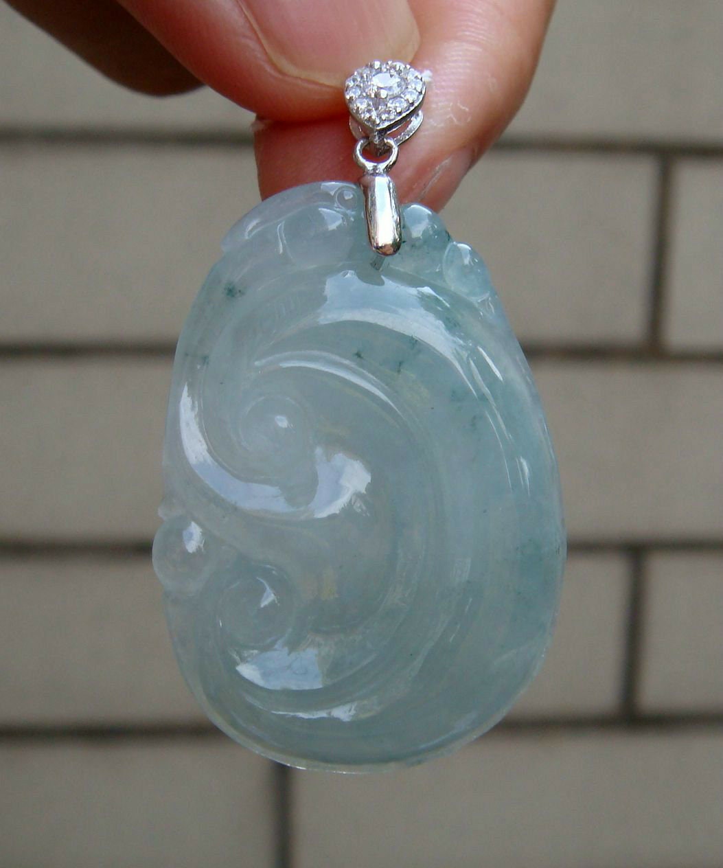 31 Mm Jadeit Zertifizierte Natürliche Unbehandelte Klasse A Eisig Durchscheinend Floral Ruyi Dragon 925 Silber Bügel Anhänger Edelstein 1030 von tiantianjadeite