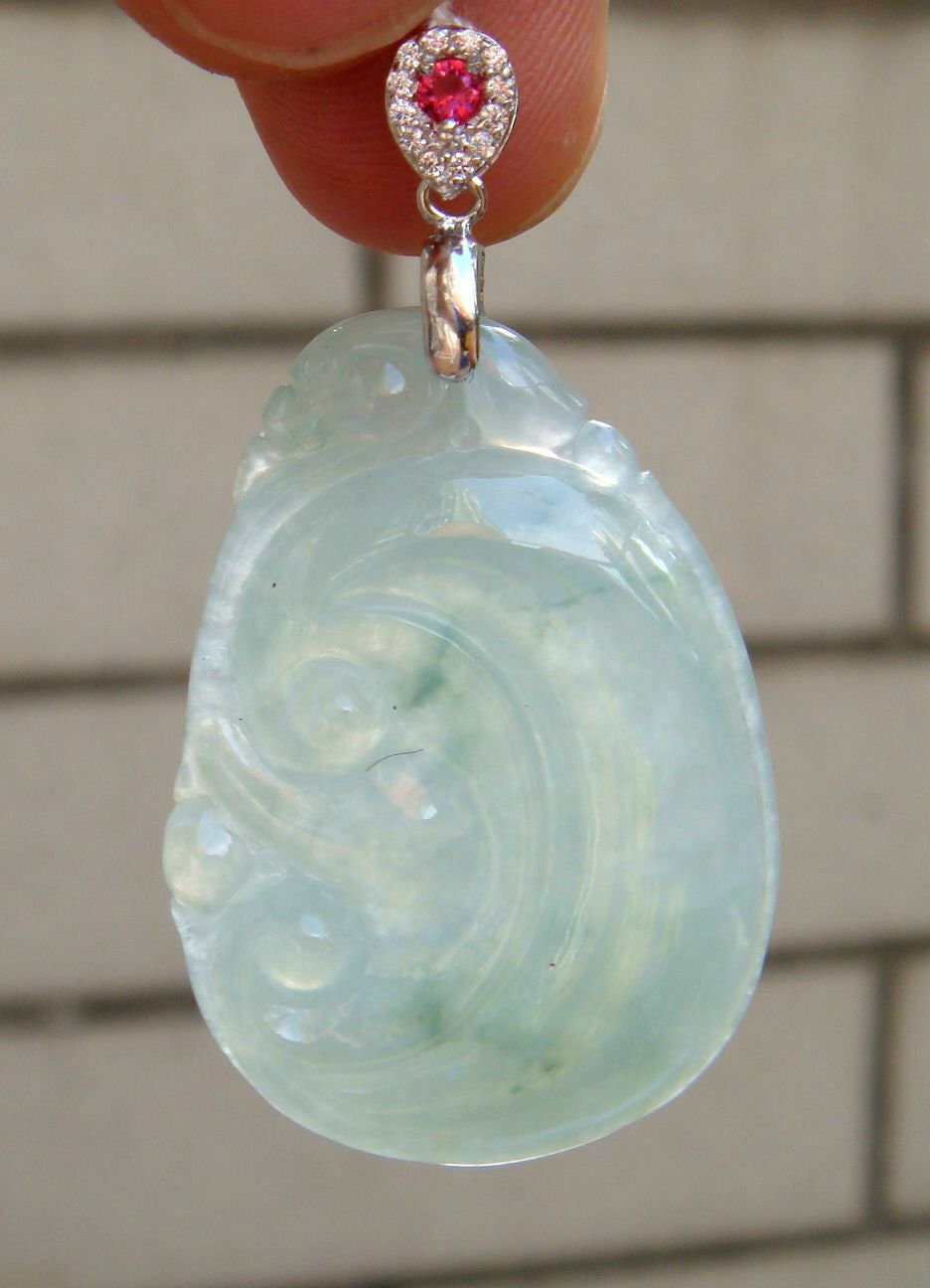 35 Mm Eisiger Durchscheinender Jadeit-Zertifizierter Natürlicher, Unbehandelter Grad A Geschnitzter Ruyi Mit 925Er Silberanhänger Edelstein 25 von tiantianjadeite