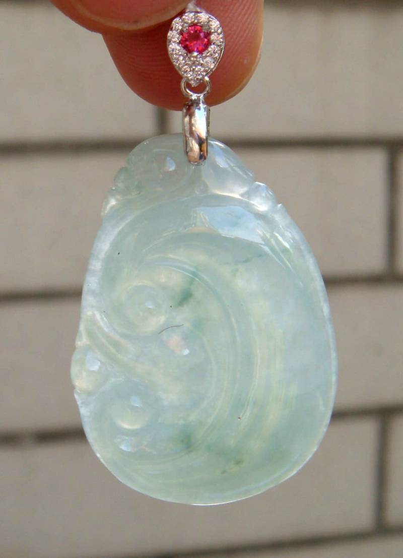 35 Mm Eisiger Durchscheinender Jadeit-Zertifizierter Natürlicher, Unbehandelter Grad A Geschnitzter Ruyi Mit 925Er Silberanhänger Edelstein 25 von tiantianjadeite