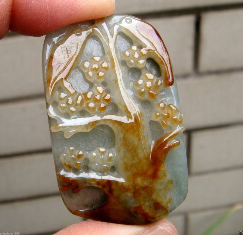 40 Mm Jadeit Zertifiziert 100% Natürlich Unbehandelt Grad A | A-Typ Handgemachte Geschnitzte Elstern Pflaume Blume Anhänger Edelstein von tiantianjadeite