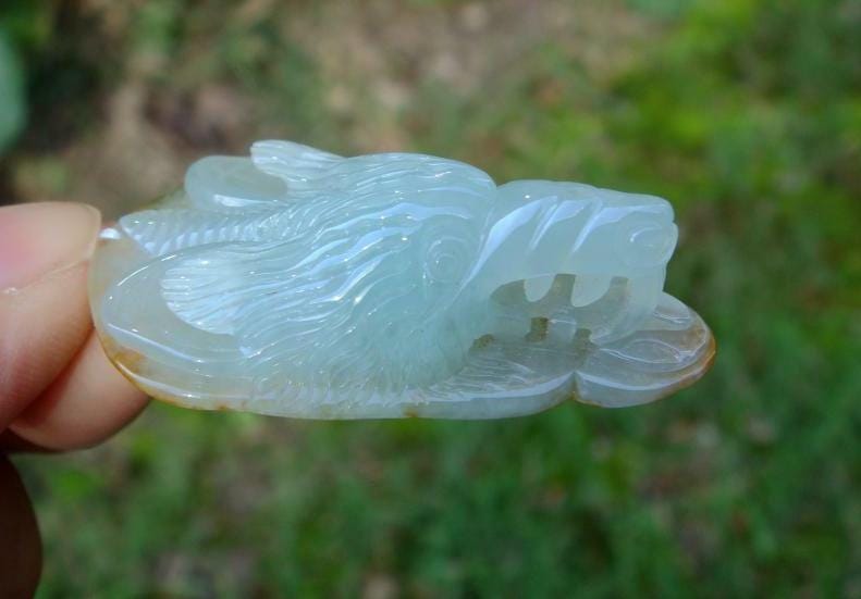 40 Mm Zertifiziert 100% Natürlich Unbehandelt Klasse A Gelb Grün Eisigen Jadeit Handgeschnitzte Wolfskopf Münze Schmuck Anhänger Halskette von tiantianjadeite