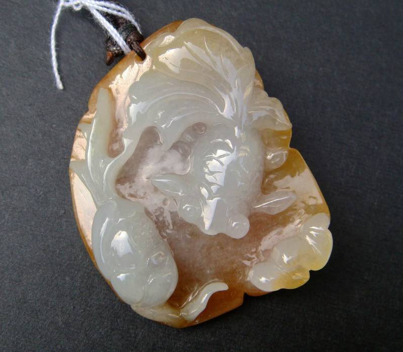 40 Mm Zertifizierte 100% Natürliche Unbehandelte Klasse A Typ Icy Jadeit Geschnitzte Fisch Lotus Blatt Wurzel Ruyi Anhänger Genstone von tiantianjadeite