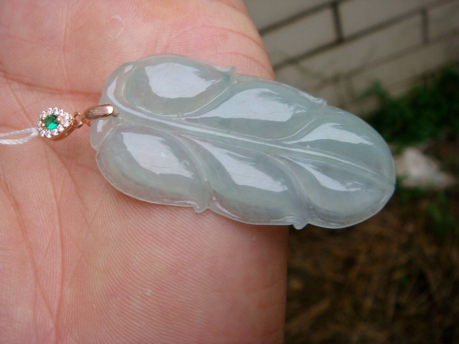 53 Mm Jadeit Anhänger Zertifiziert 100% Natürlich Unbehandelt Klasse A Typ Translucent Floral Icy Blatt 925 Silber Bail 1009 von tiantianjadeite