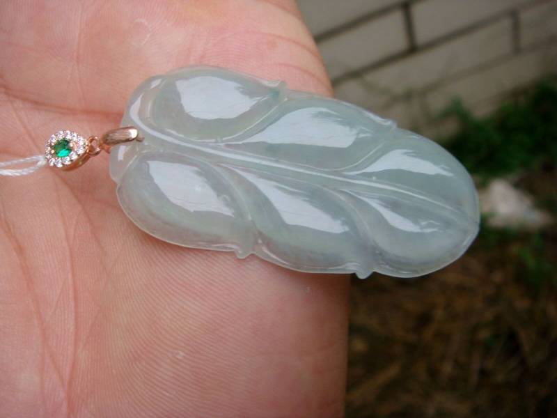 53 Mm Jadeit Anhänger Zertifiziert 100% Natürlich Unbehandelt Klasse A Typ Translucent Floral Icy Blatt 925 Silber Bail 1009 von tiantianjadeite