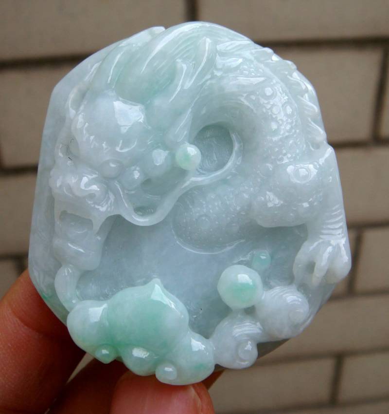 53 Mm Jadeit Zertifiziert 100% Natürlich, Unbehandelt Grad A Grün Geschnitzten Drachen Ruyi Anhänger Gemstone8029 von tiantianjadeite