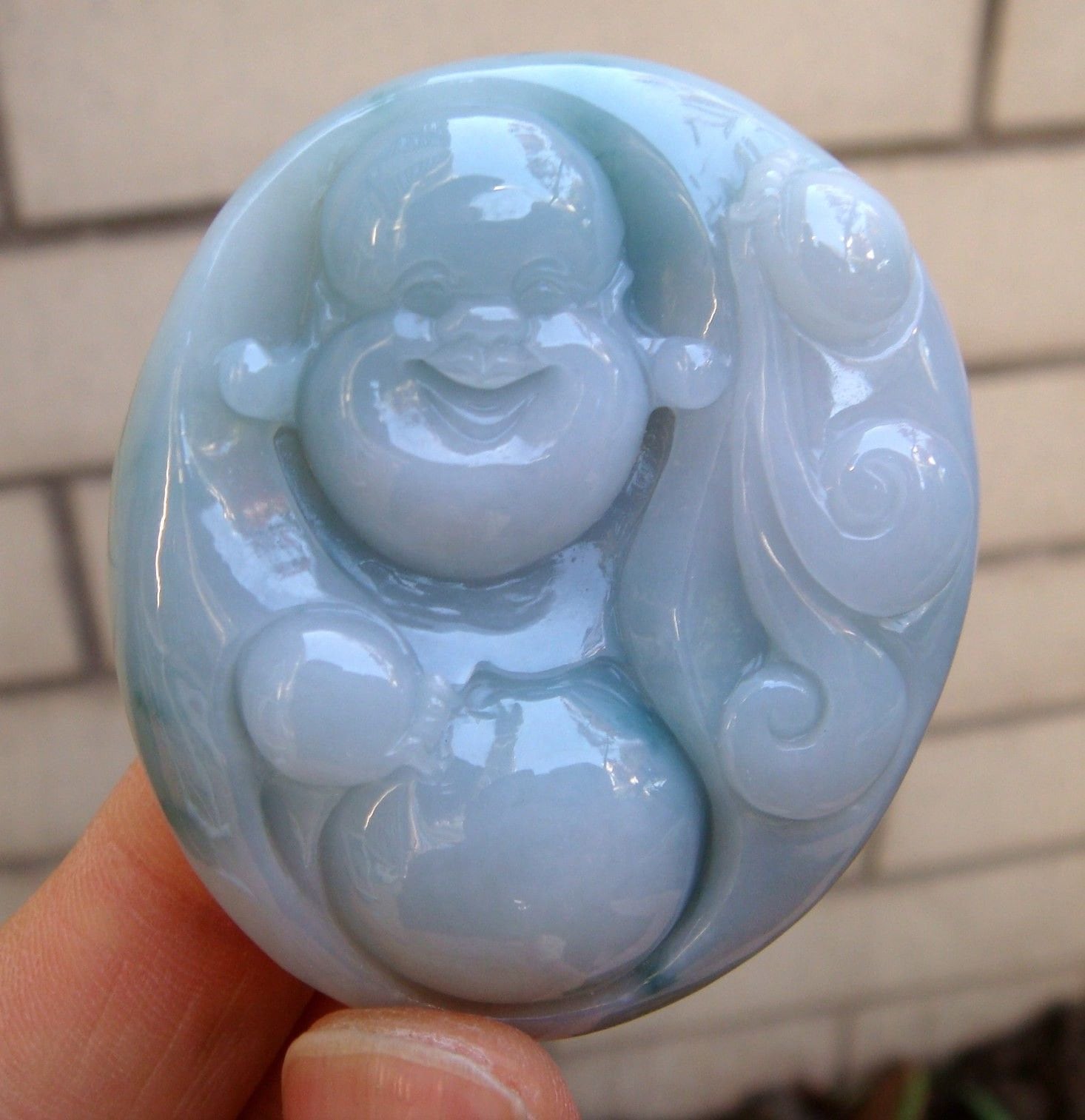 54 Mm Eisiger Jadeit Zertifizierte Natürliche Unbehandelte Klasse A | Typ A Hellgrün Geschnitzte Buddha Ruyi Anhänger Halskette Edelstein von tiantianjadeite