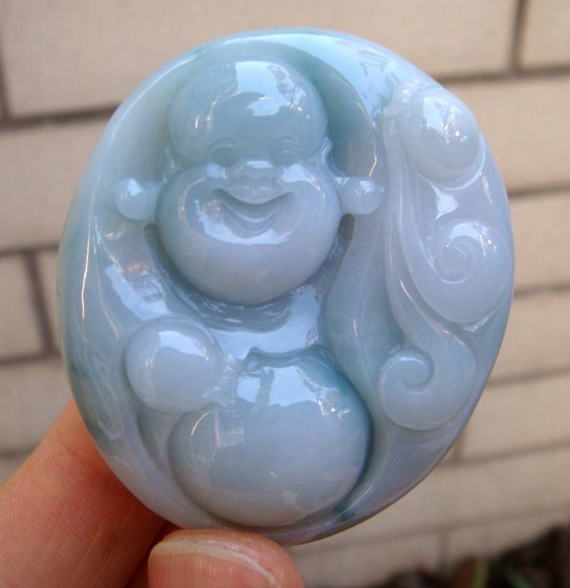 54 Mm Eisiger Jadeit Zertifizierte Natürliche Unbehandelte Klasse A | Typ A Hellgrün Geschnitzte Buddha Ruyi Anhänger Halskette Edelstein von tiantianjadeite