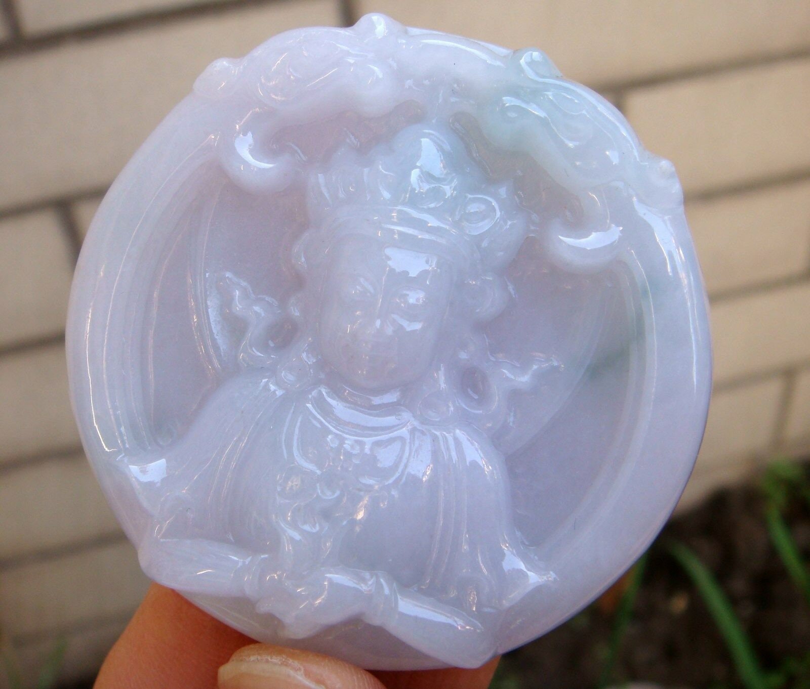54 Mm Zertifiziert 100% Natürlich Unbehandelt Grad A Lavendel Jadeit Handgemachte Geschnitzte Guanyin Kwanyin Drachen Anhänger 7086 von tiantianjadeite