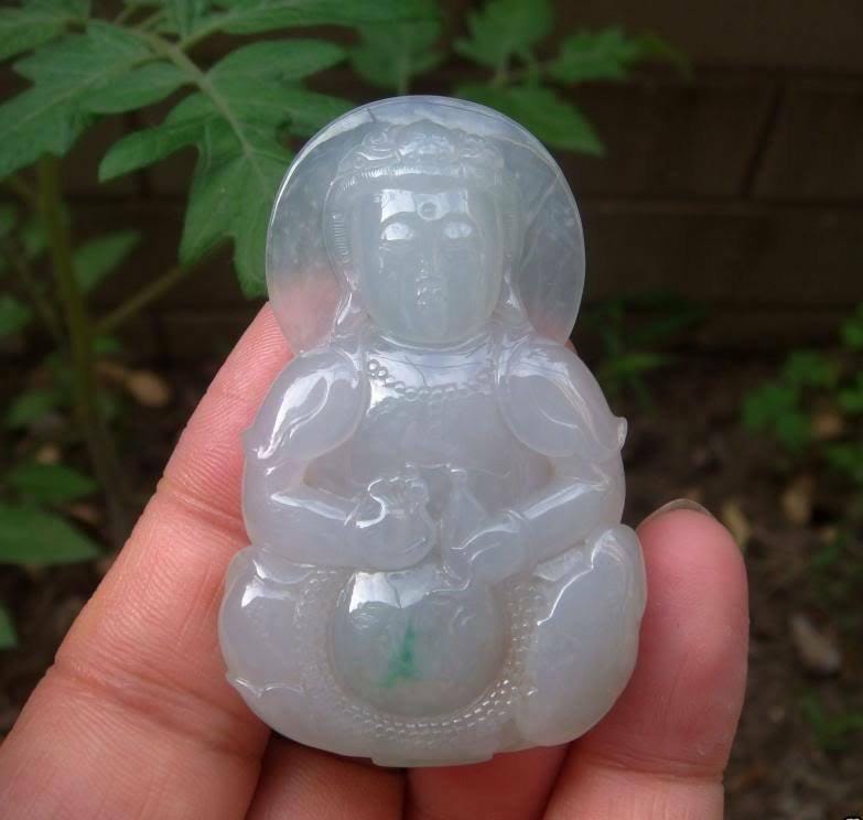 55 Mm Eisige Grüne Jadeit Anhänger Halskette 100% Natürliche Unbehandelte Klasse A | Typ A Handgemachte Geschnitzte Mann Guanyin Edelstein von tiantianjadeite