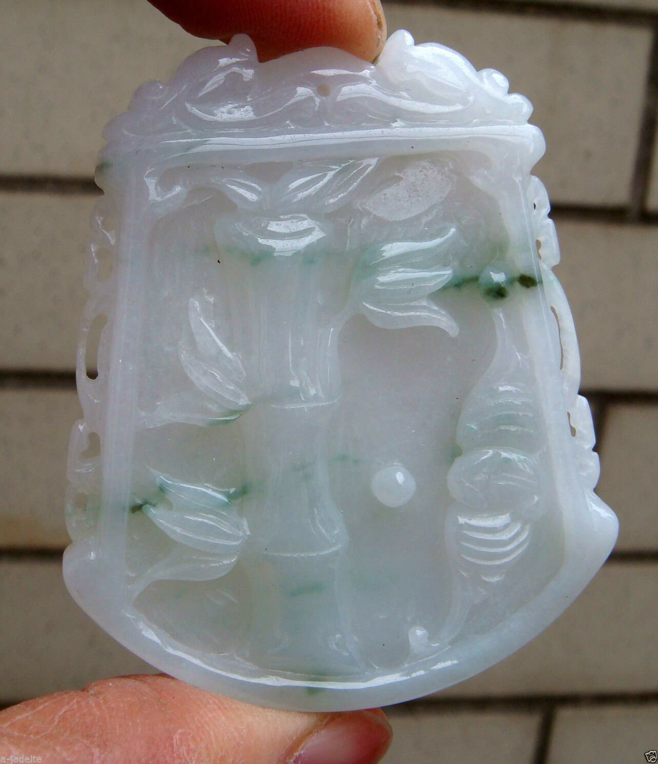 55 Mm Eisige Zertifizierte Natürliche Klasse A Typ Floral Blau Jadeit Handgefertigte Geschnitzte Bambus Bat Ruyi | 幸 Anhänger Gemstone3163 von tiantianjadeite