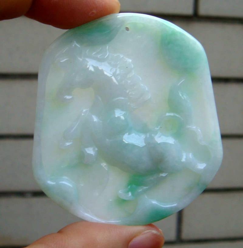 55 Mm Jadeit Zertifiziert 100% Natürliche Unbehandelte Klasse A Geschnitzte Pferde Münze Anhänger Halskette Edelstein 0029 von tiantianjadeite