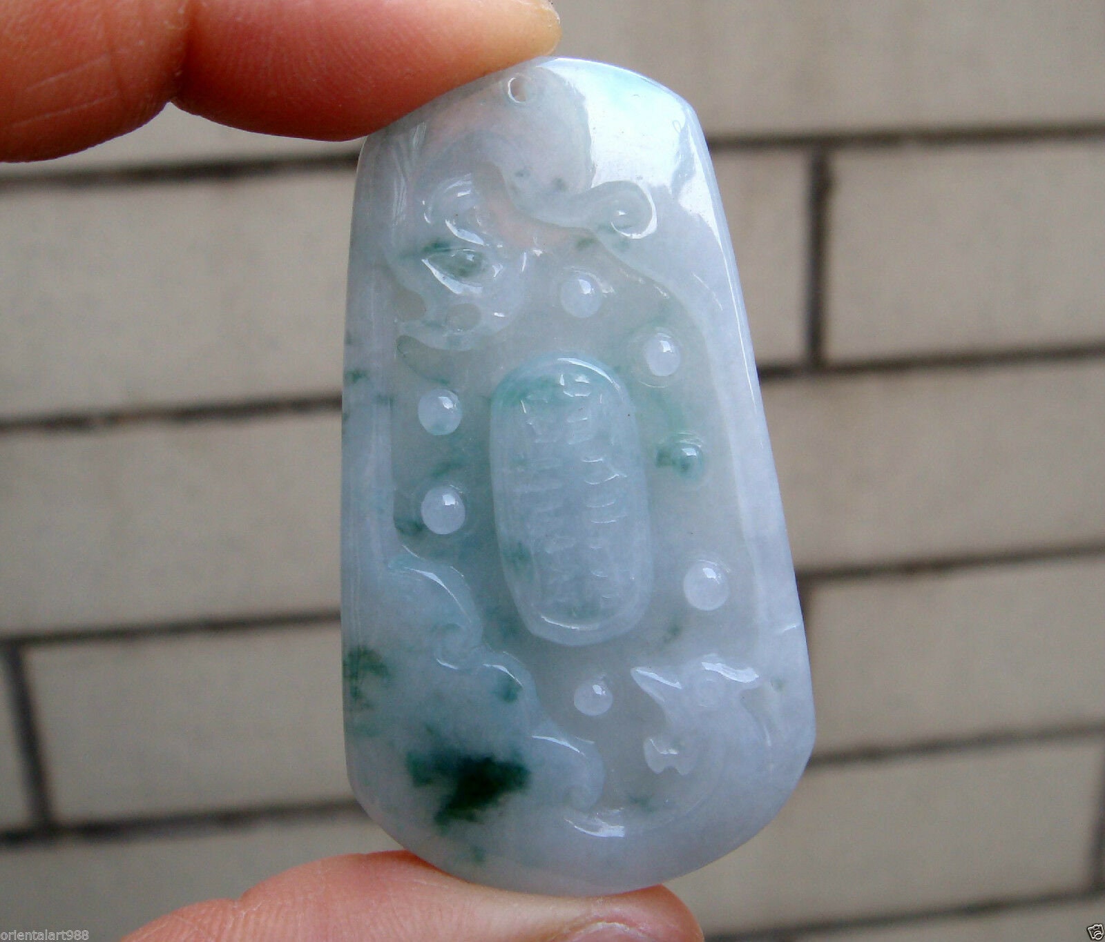 55 Mm Unbehandelte Zertifizierte Natürliche Klasse A Typ Float Blaue Blumen Icy Jadeit Geschnitzte Phoenix Dragon Bat 寿字 Anhänger 9058 von tiantianjadeite