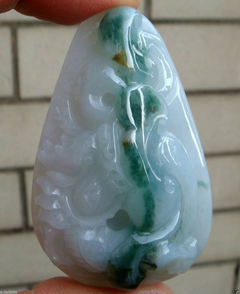 55 Mm Zertifiziert 100% Natürlich Unbehandelt Grad A | A-Typ Floral Blue Icy Jadeit Handgeschnitzten Drachen Ruyi Anhänger Genstone von tiantianjadeite