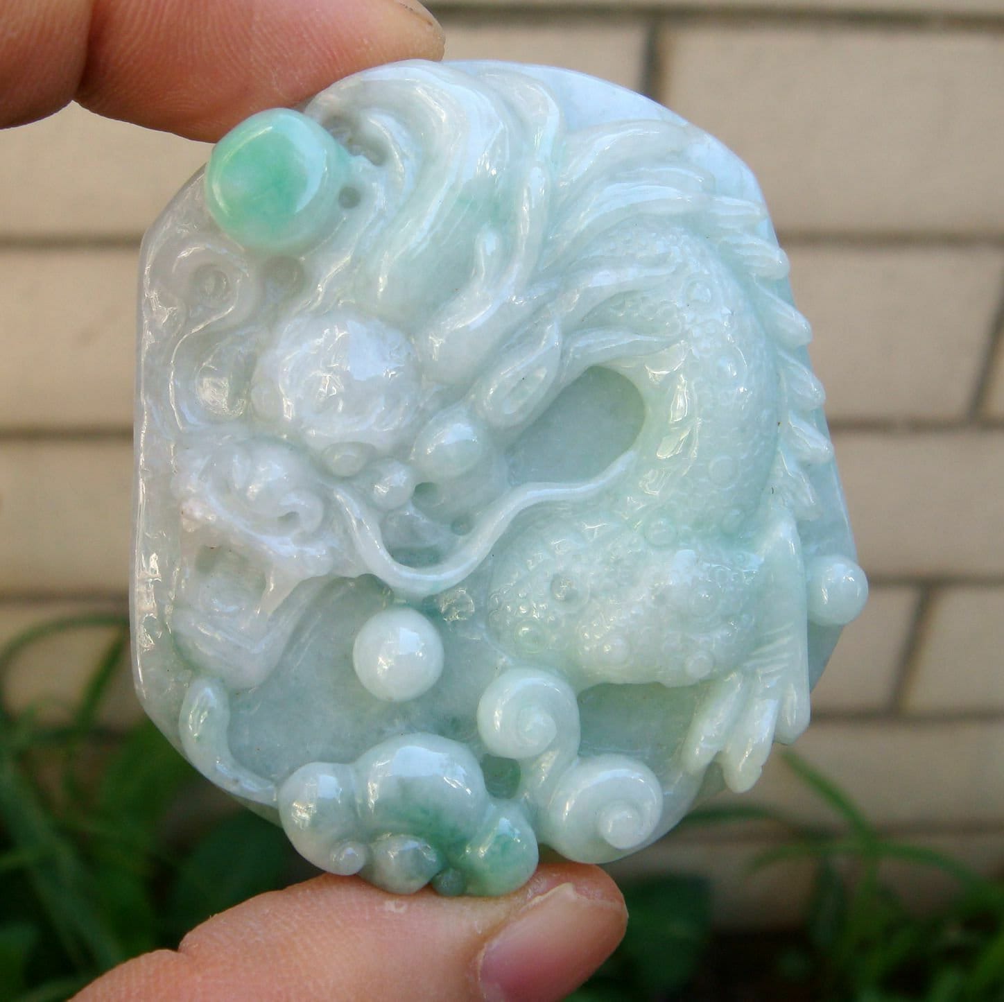 55 Mm Zertifiziert 100% Natürlich Unbehandelt Grad A Hellgrün Jadeit Handgemachte Geschnitzte Drachen Anhänger Gemstone8877 von tiantianjadeite
