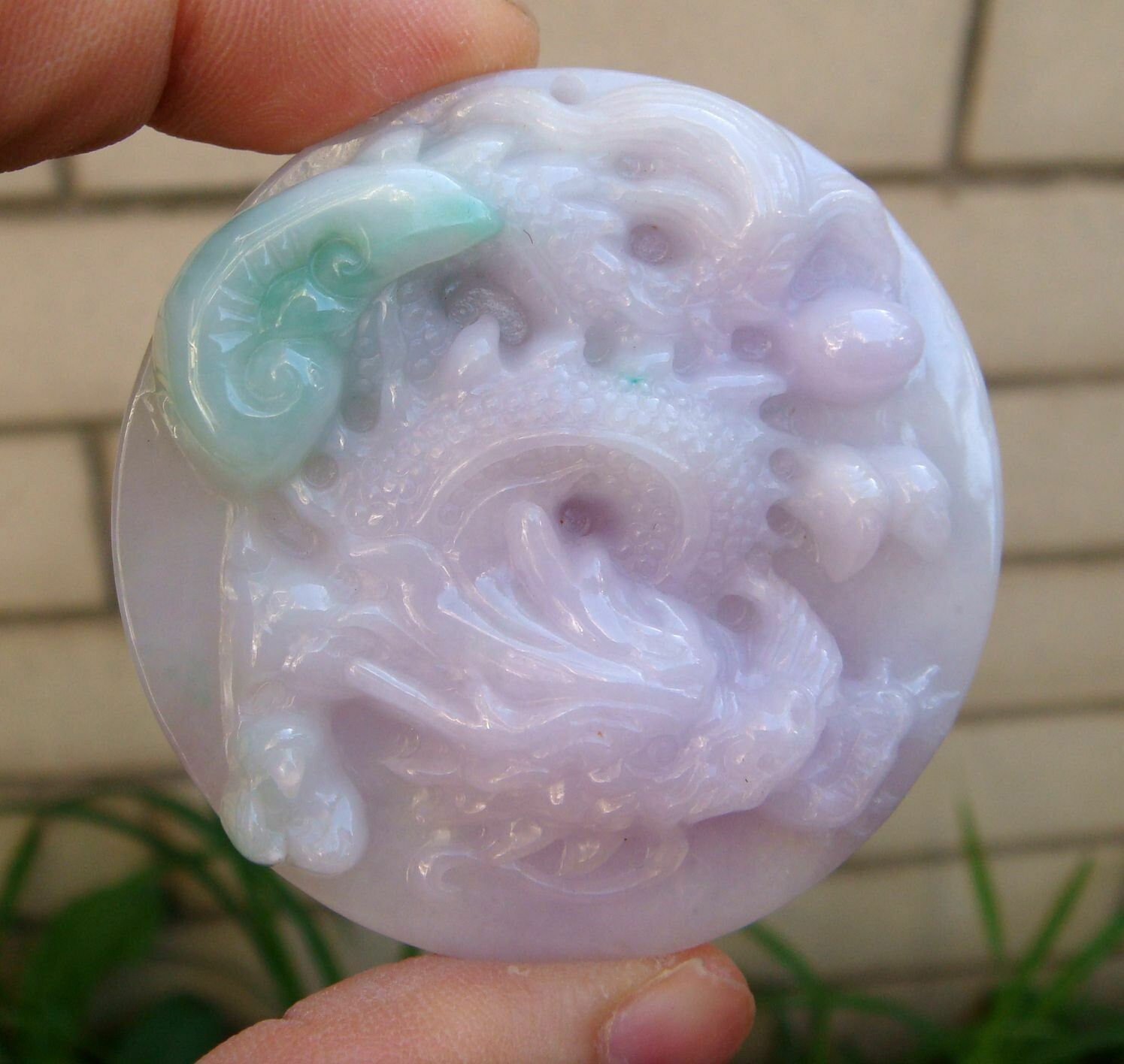 56 Mm Zertifiziert 100% Natürlich Unbehandelt Grad A | Typ A Hellgrüner Lavendel | ? Jadeit Handgemachte Geschnitzte Drachen Ruyi Anhänger 928 von tiantianjadeite