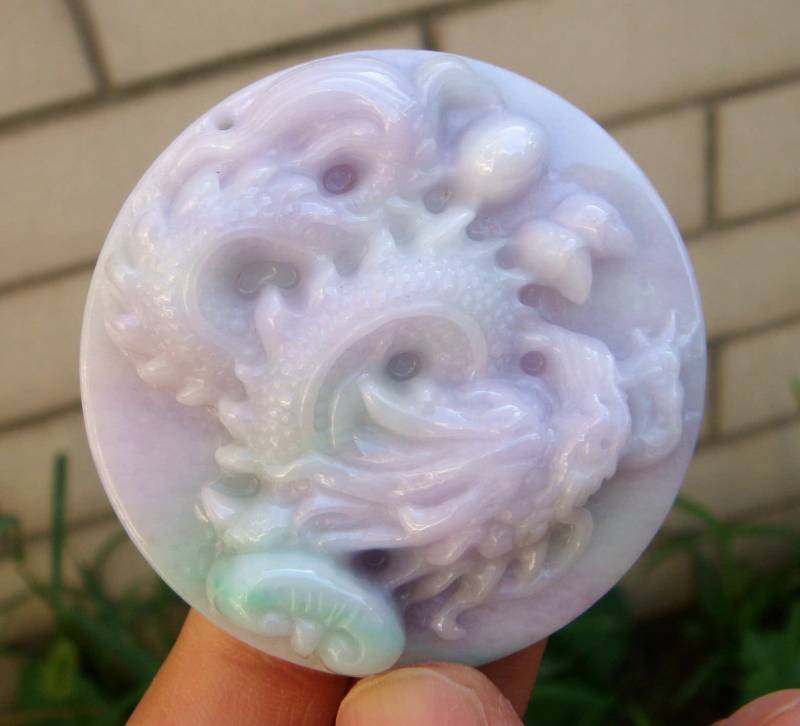 56 Mm Zertifiziert 100% Natürlich Unbehandelt Grad A Typ Grüner Lavendel Jadeit Geschnitzten Drachen Ruyi Halskette Anhänger 8929 von tiantianjadeite