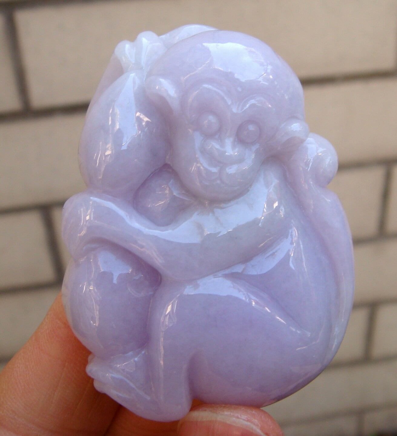 57 Mm Jadeit Zertifizierte Natürliche Unbehandelte Klasse A Typ Light Lavendel Handgemachte Geschnitzte 3D Affe Pfirsich Anhänger Edelstein von tiantianjadeite