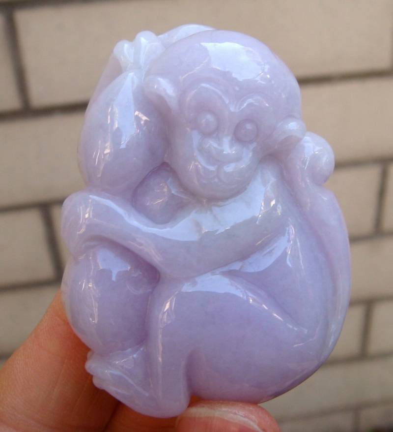 57 Mm Jadeit Zertifizierte Natürliche Unbehandelte Klasse A Typ Light Lavendel Handgemachte Geschnitzte 3D Affe Pfirsich Anhänger Edelstein von tiantianjadeite