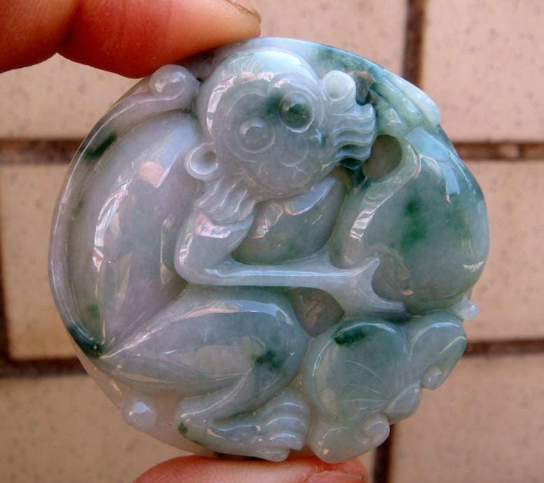 60 Mm Jadeit Zertifiziert 100% Natürlich, Unbehandelt Klasse A Geschnitzten Affen Pfirsich Ruyi Anhänger Gemstone450 von tiantianjadeite