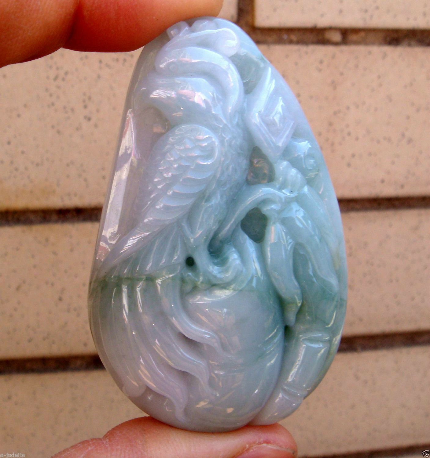 60 Mm Jadeit Zertifiziert 100% Natürlich Unbehandelt Klasse A Hellgrün Handgefertigte Geschnitzte Papageienbambus Anhänger Edelstein 20376 von tiantianjadeite