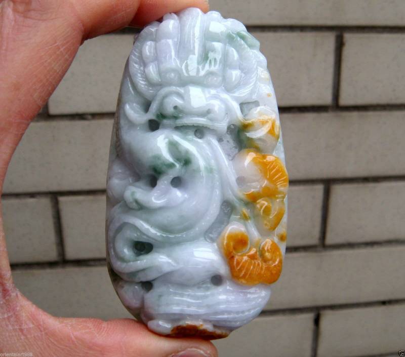 60 Mm Zertifizierte 100% Natürliche, Unbehandelte Klasse A Blau Lavendel Gelb Jadeit Geschnitzten Drachen Erdnuss Ruyi Edelstein von tiantianjadeite