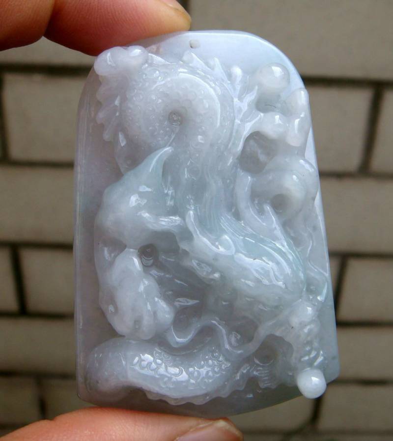 62 Mm Zertifiziert 100% Natürlich Unbehandelt Grad A | Typ A Lavendel Grau Jadeit Geschnitzten Drachen Anhänger/Halskette von tiantianjadeite