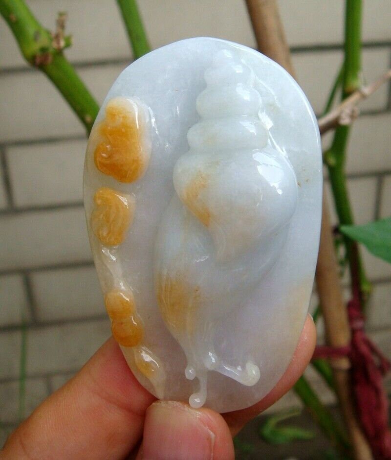 64 Mm Zertifiziert 100% Natürlich Unbehandelt Klasse A Hellgelb Coor Jadeit Schnecke Ruyi Blatt Anhänger von tiantianjadeite