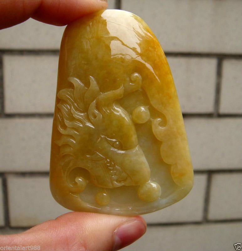 65 Mm Jadeit Zertifiziert 100% Natürlich, Unbehandelt Grad A Yellowl Geschnitzten Wolfskopf Anhänger Edelstein von tiantianjadeite