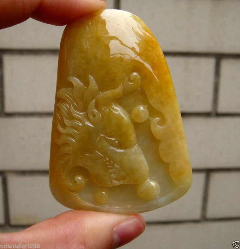 65 Mm Jadeit Zertifiziert 100% Natürlich, Unbehandelt Grad A Yellowl Geschnitzten Wolfskopf Anhänger Edelstein von tiantianjadeite